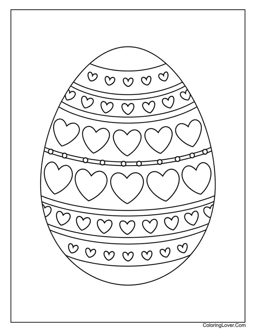 Heart-themed Easter egg coloring page for kids
