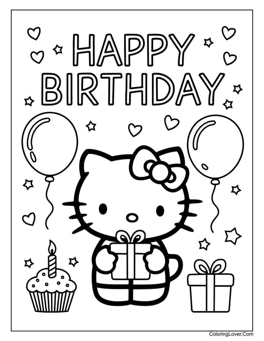 Hello Kitty birthday coloring page