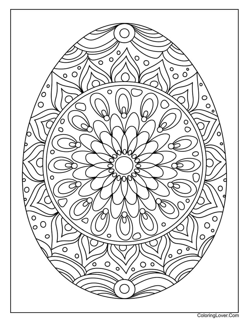 Intricate mandala Easter egg coloring page for adults
