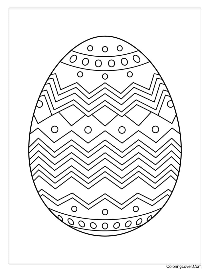 Large Easter egg with zigzag pattern coloring page
