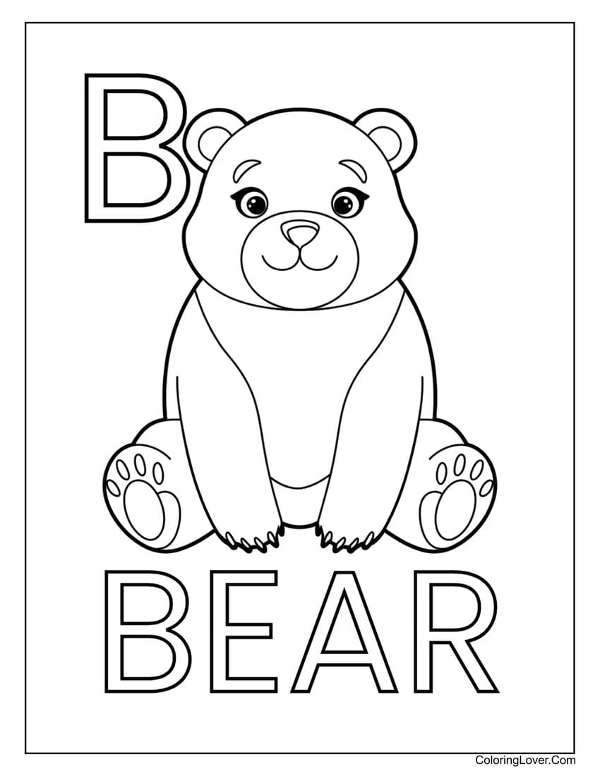 Letter "B" bear coloring page