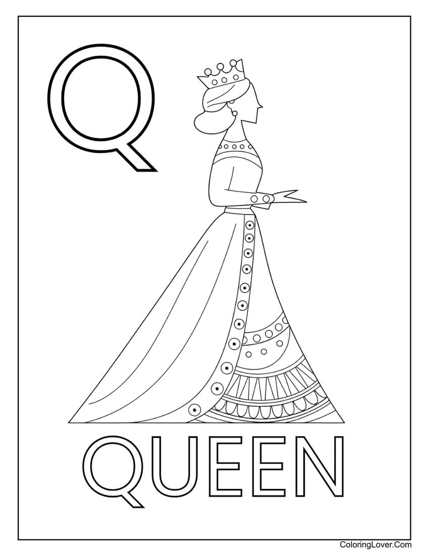 Letter "Q" queen coloring page