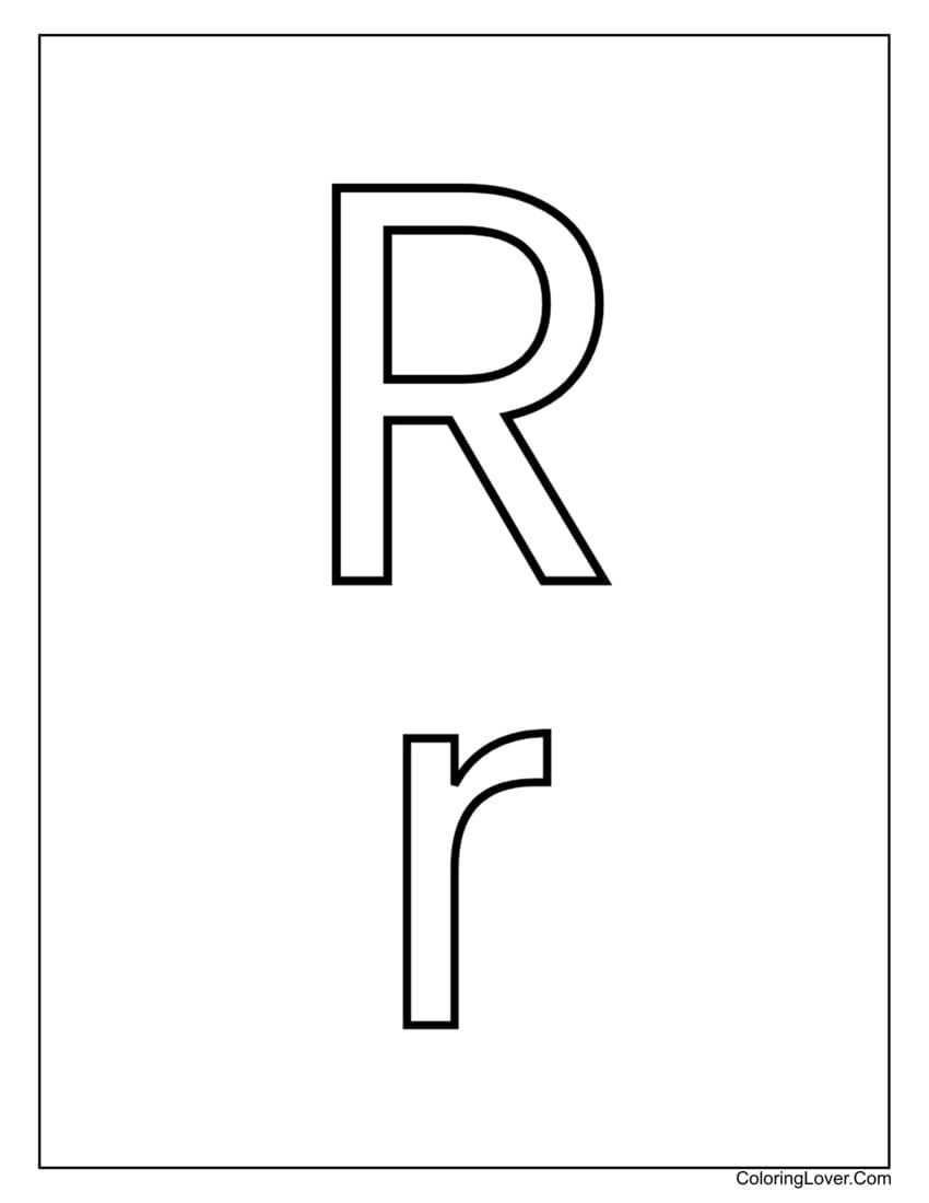 Letter "R" uppercase and lowercase coloring page