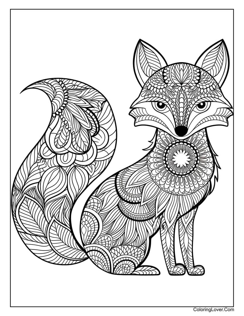 mandala fox coloring page for adults