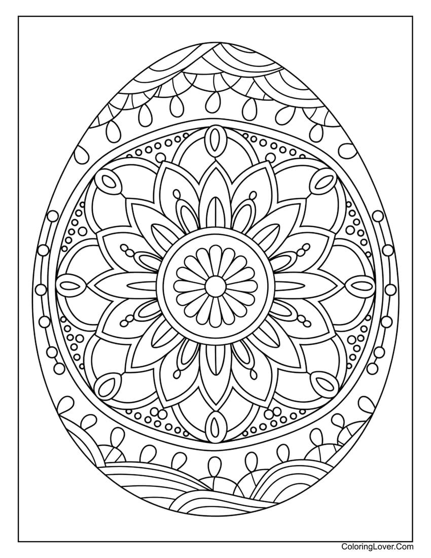 Mandala-inspired Easter egg coloring sheet for adults
