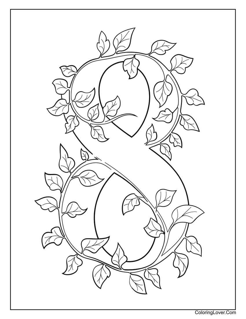 Number 8 coloring page with leafy vines