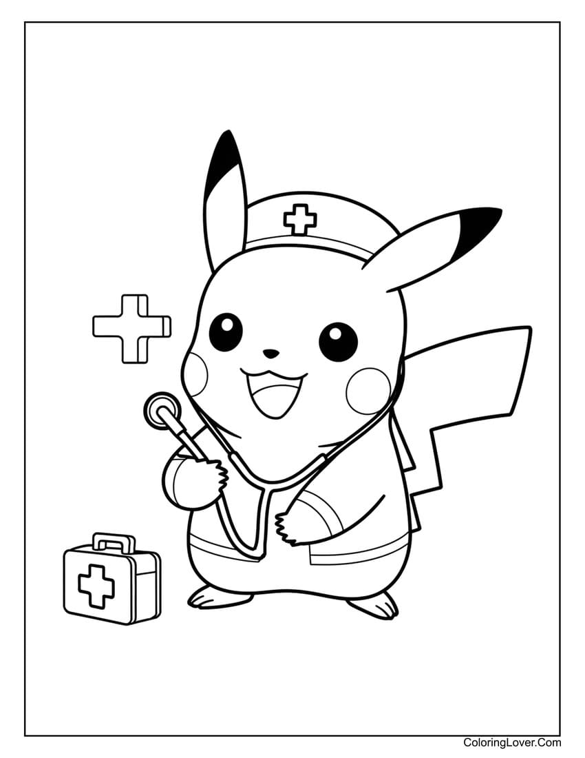 pikachu dressed as a doctor coloring page