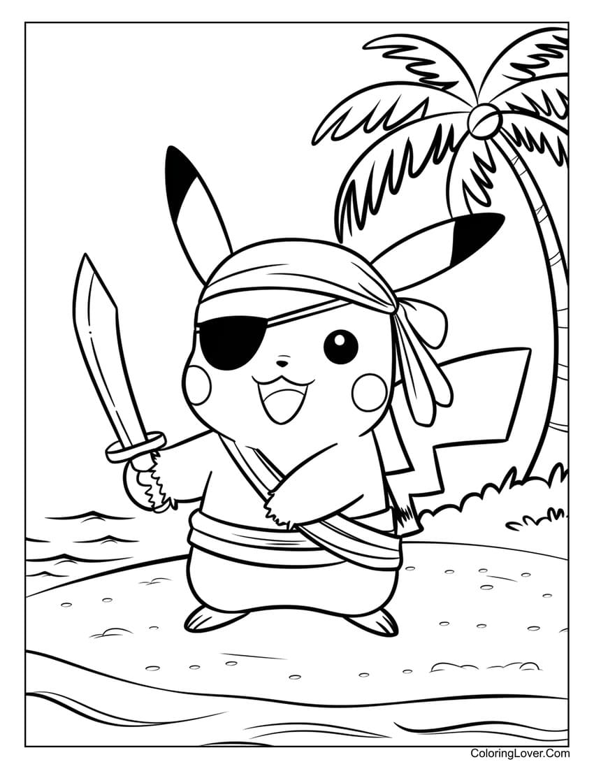 pikachu dressed as pirate coloring page for boys