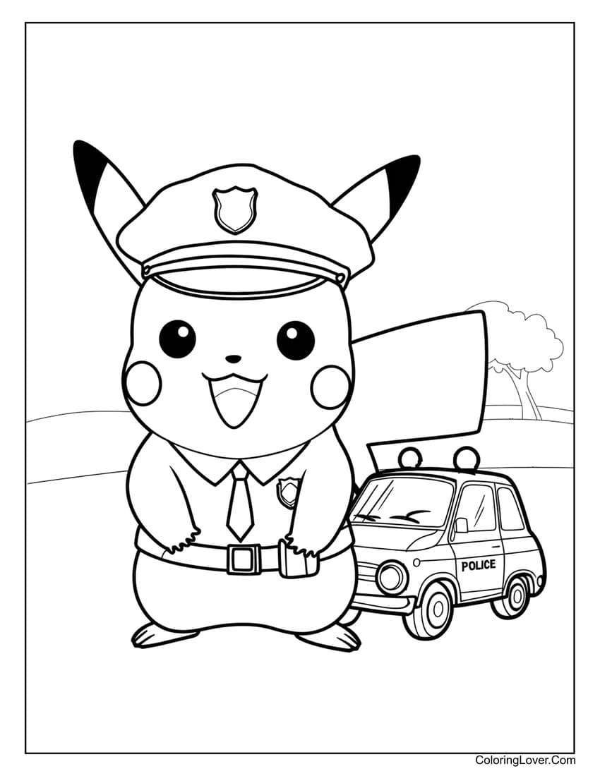 pikachu dressed as police officer coloring page