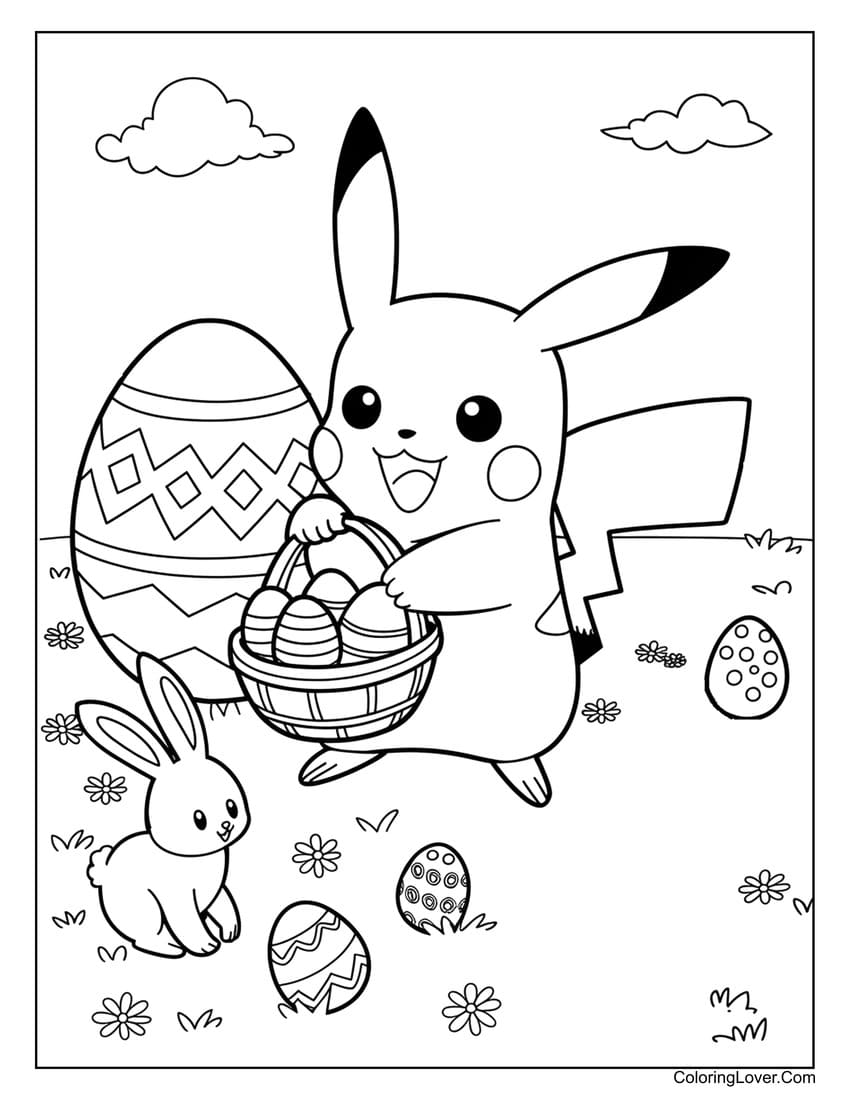 Pikachu Easter egg coloring page