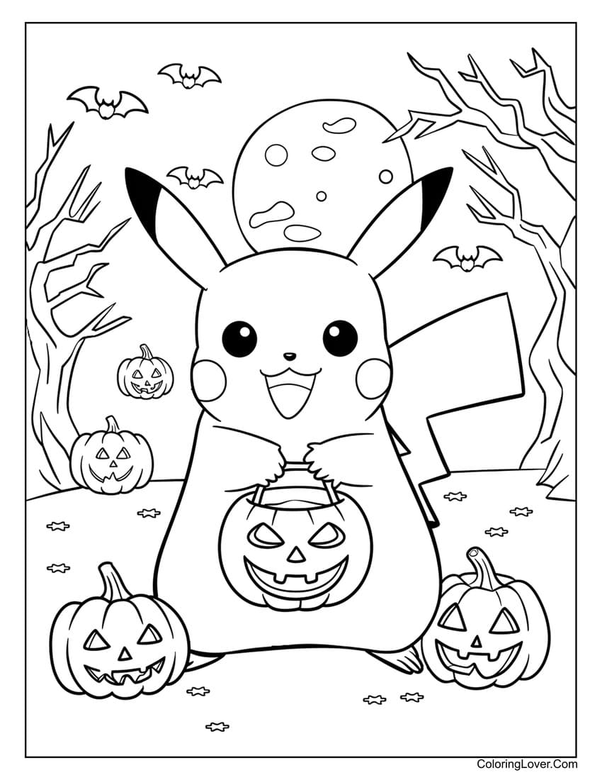 Pikachu Halloween coloring page