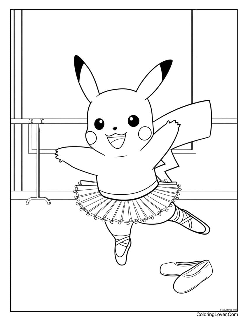 Pikachu in ballet costume coloring page for girls