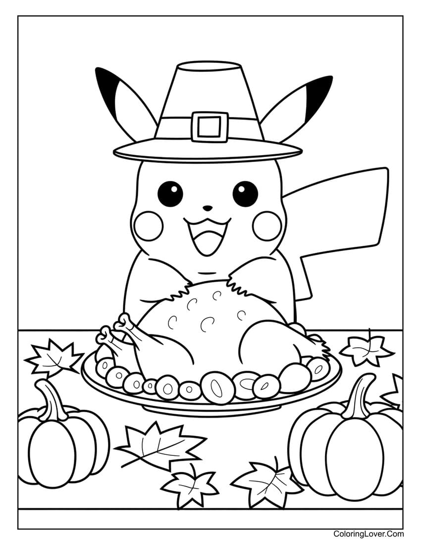 Pikachu Thanksgiving turkey coloring page