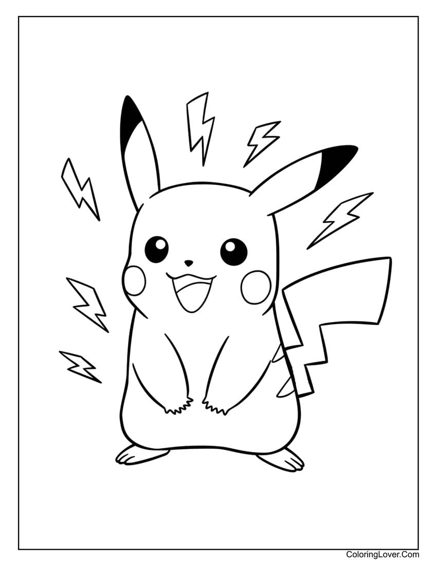 pikachu with electric sparks coloring sheet