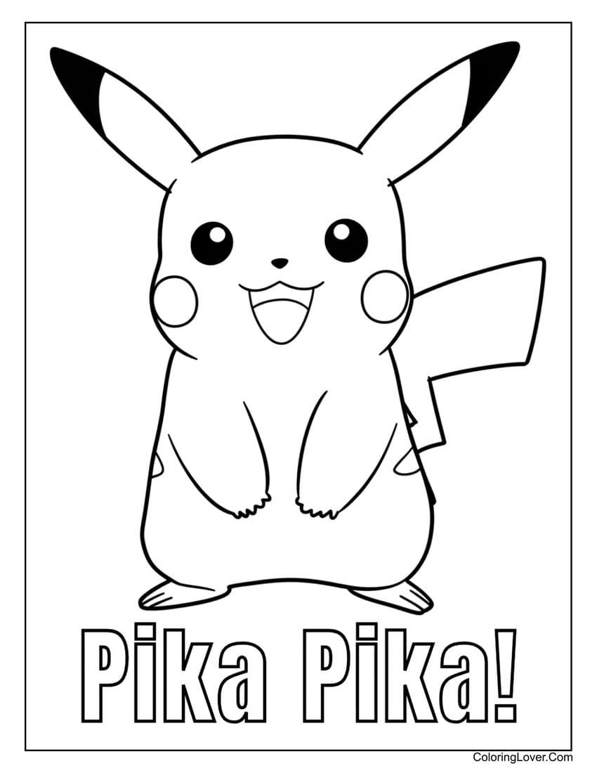 pikachu with pika pika text coloring page