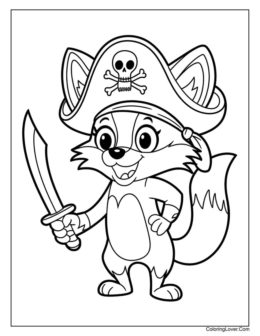 pirate fox coloring page for kids