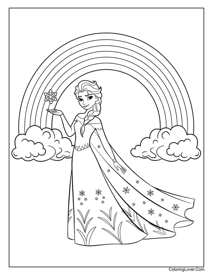 Elsa from Frozen under rainbow coloring page