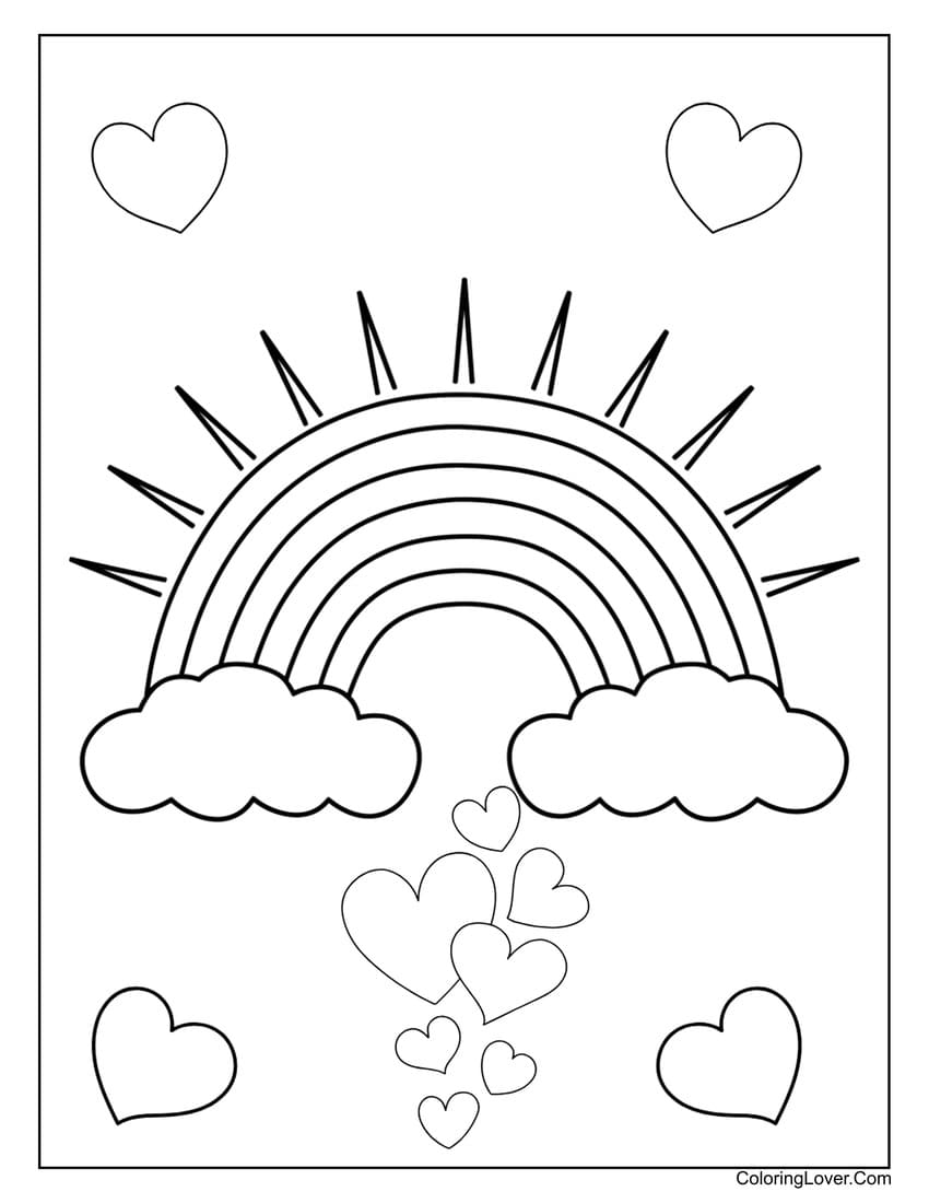 rainbow with hearts coloring page for toddlers