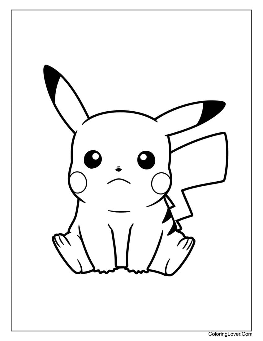 sad pikachu sitting alone coloring page for kids