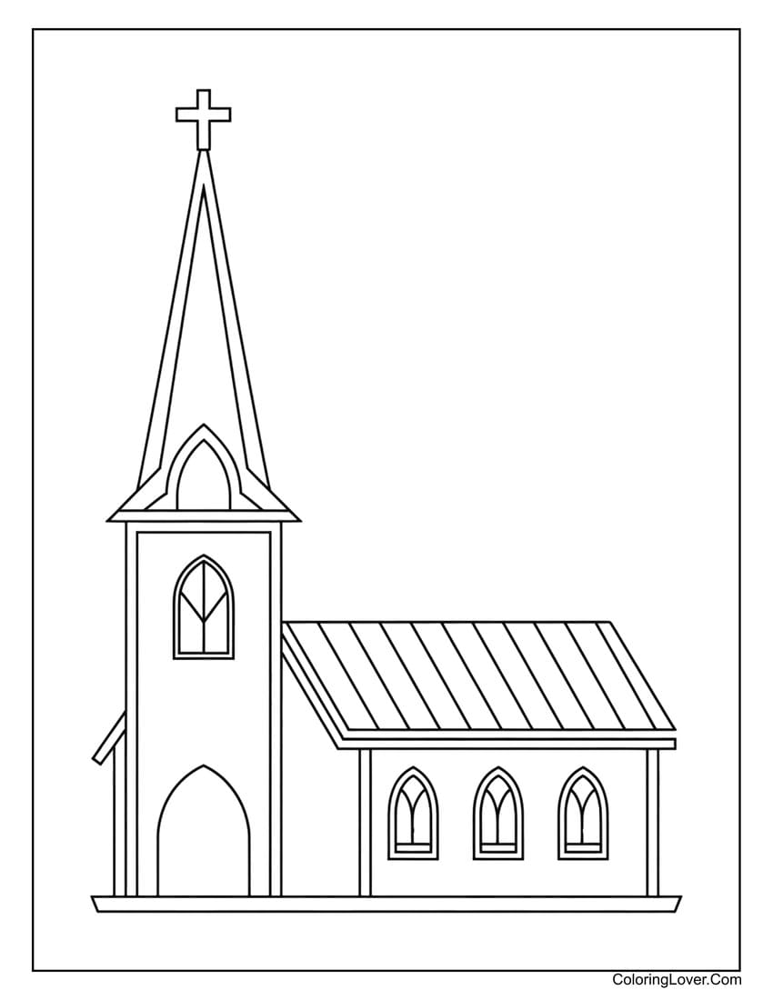 Simple church building Easter coloring page
