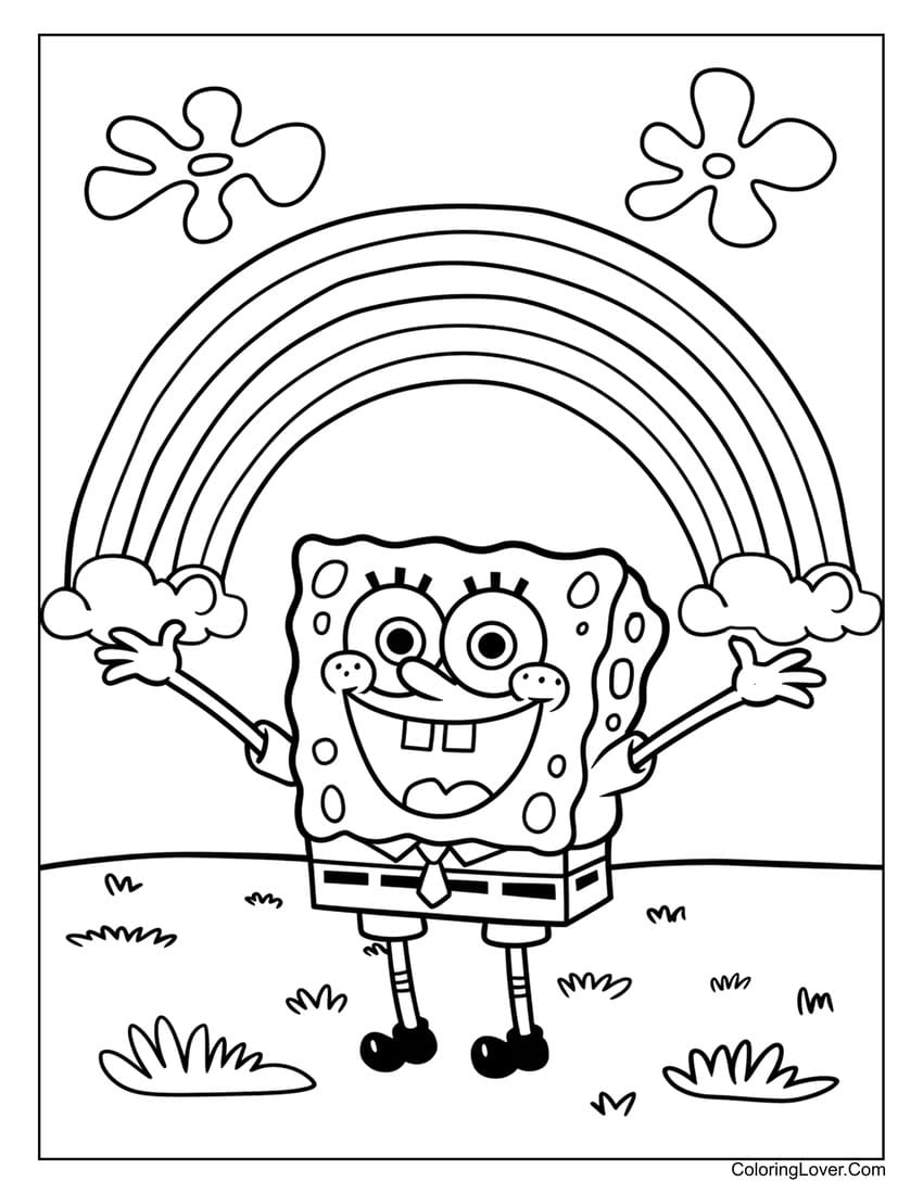 SpongeBob under rainbow coloring page