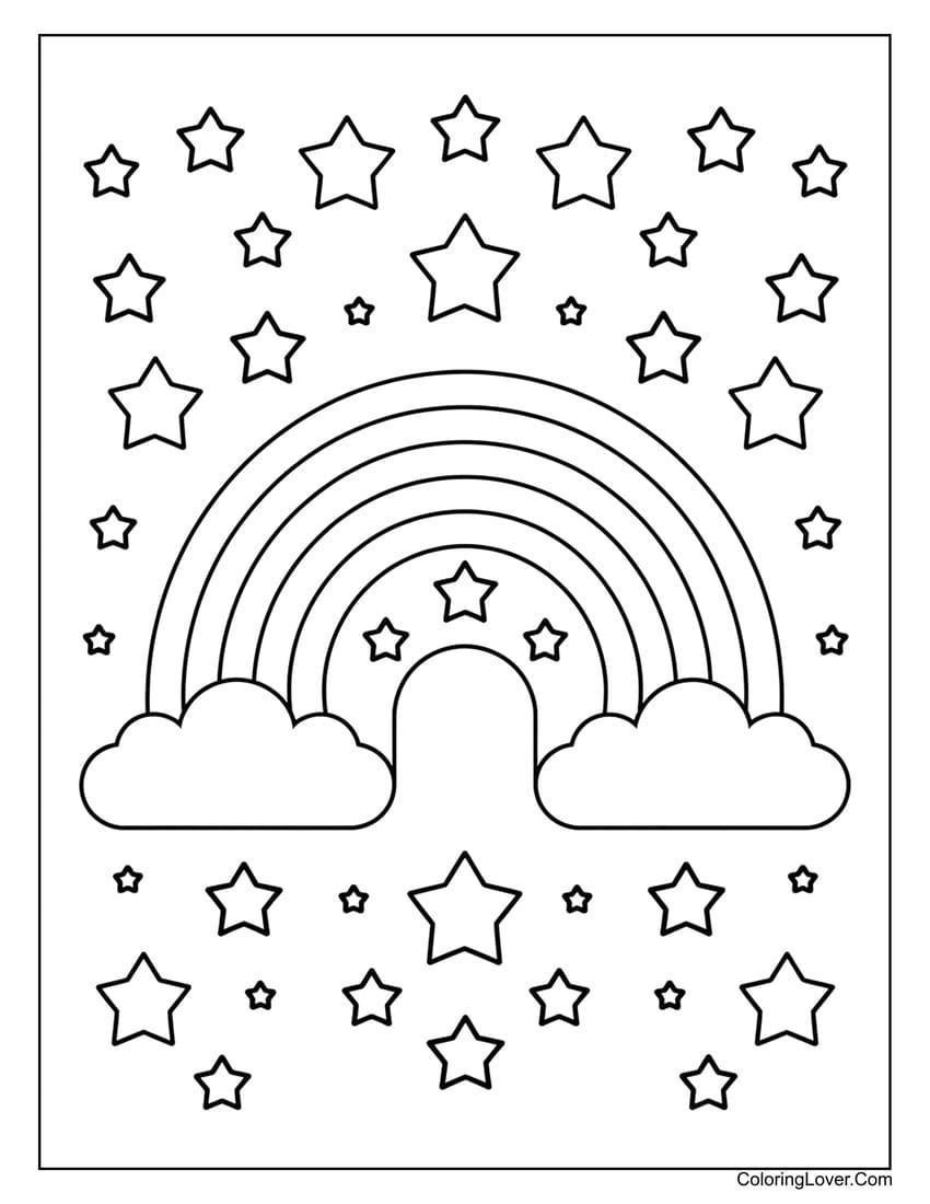 Stars around rainbow coloring page