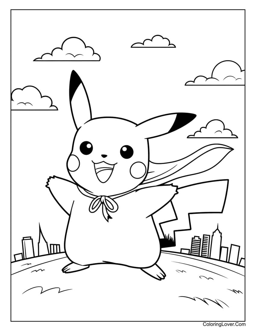 superhero pikachu flying coloring sheet