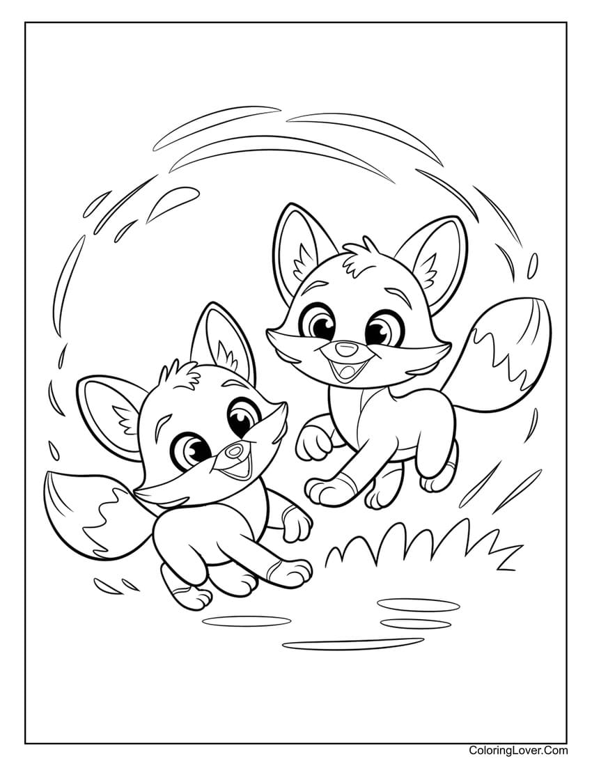 two foxes playing coloring page