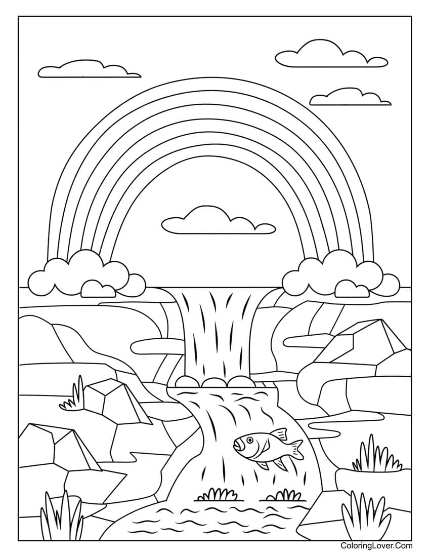 waterfall and rainbow coloring sheet