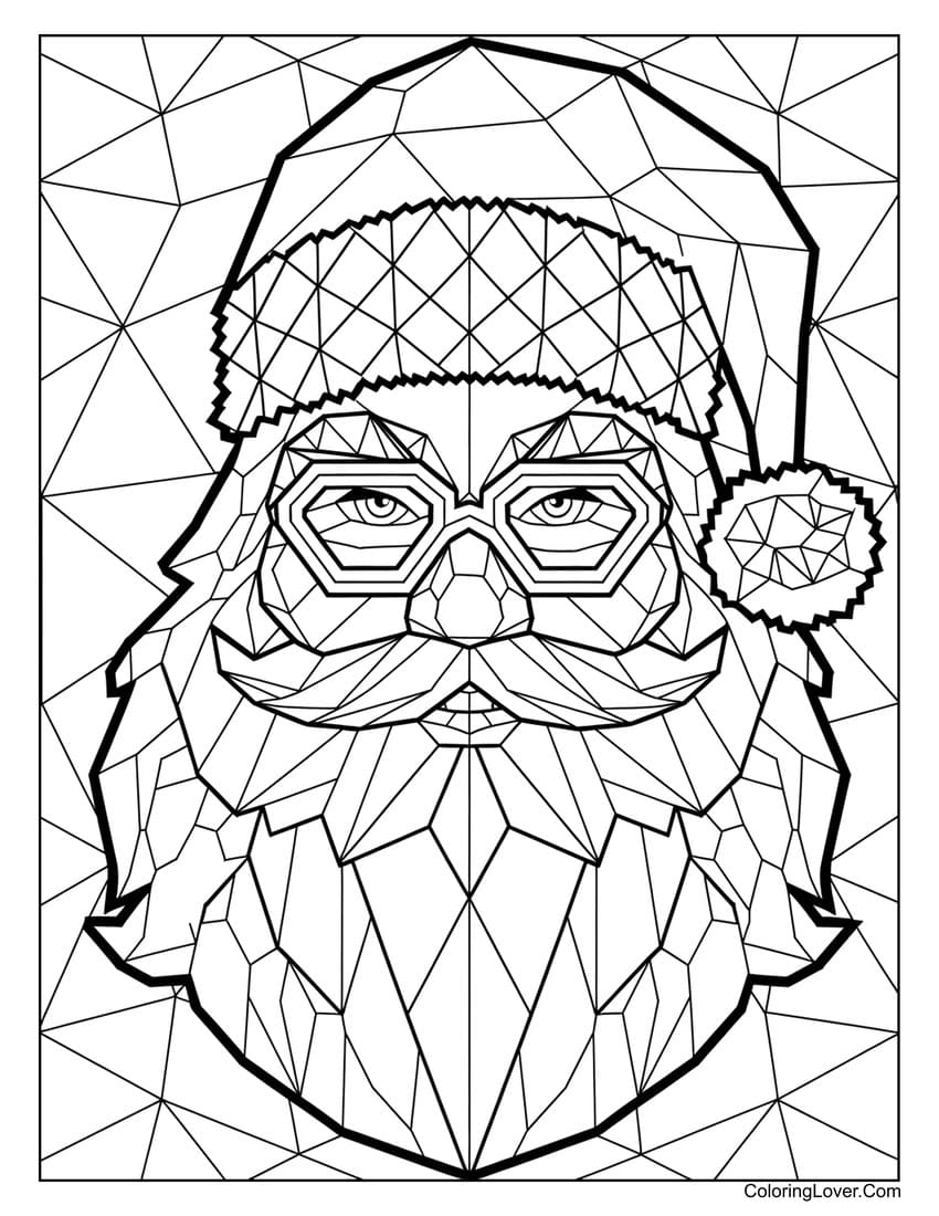 Abstract Santa Claus coloring sheet for adults
