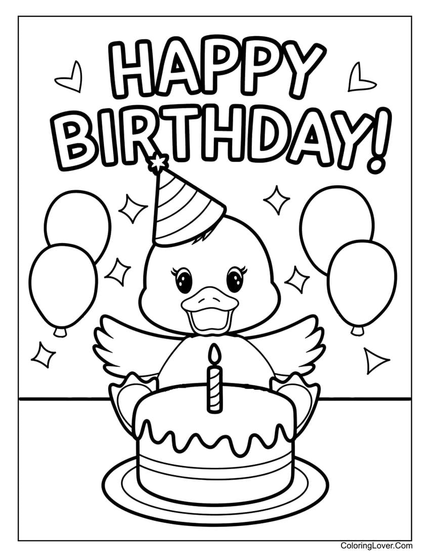 birthday duck with cake coloring page
