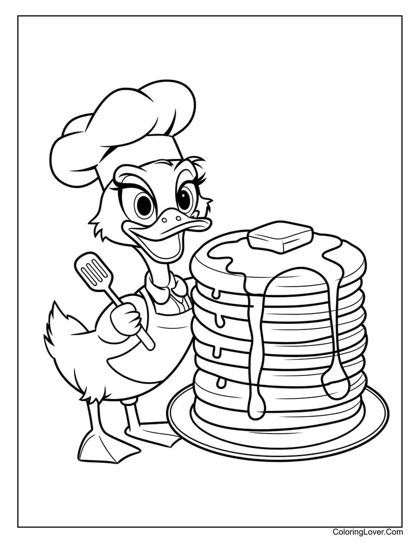 chef duck with pancakes coloring page
