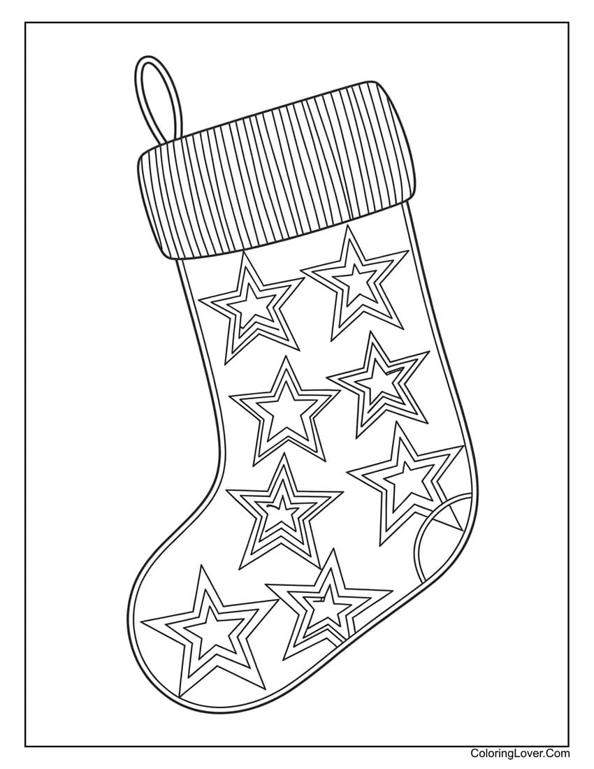 Christmas stocking with bold star patterns coloring sheet
