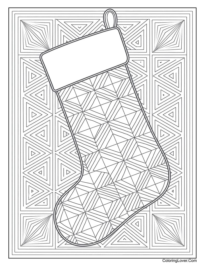 Christmas stocking with geometric background coloring page