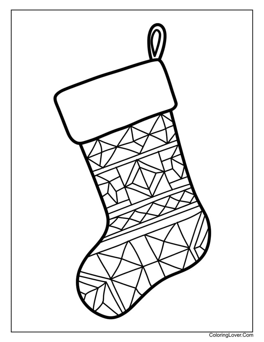 Christmas stocking with geometric patterns coloring page
