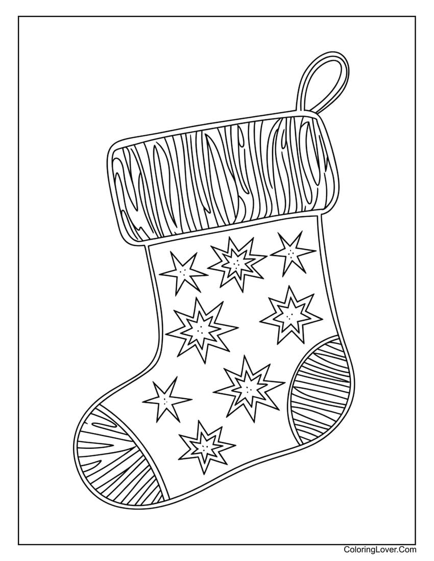 Christmas stocking with star patterns coloring sheet for kids