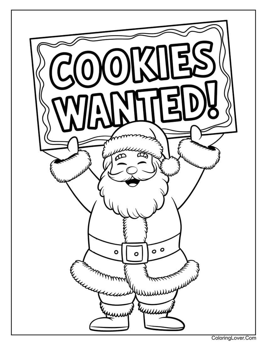 Cookies Wanted Santa coloring sheet
