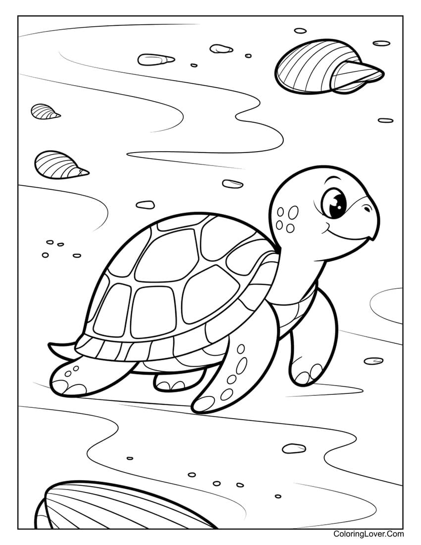 cute beach turtle coloring page for kids