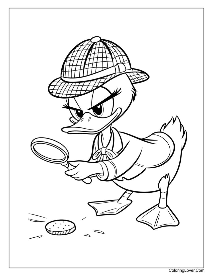 detective duck with magnifying glass coloring page
