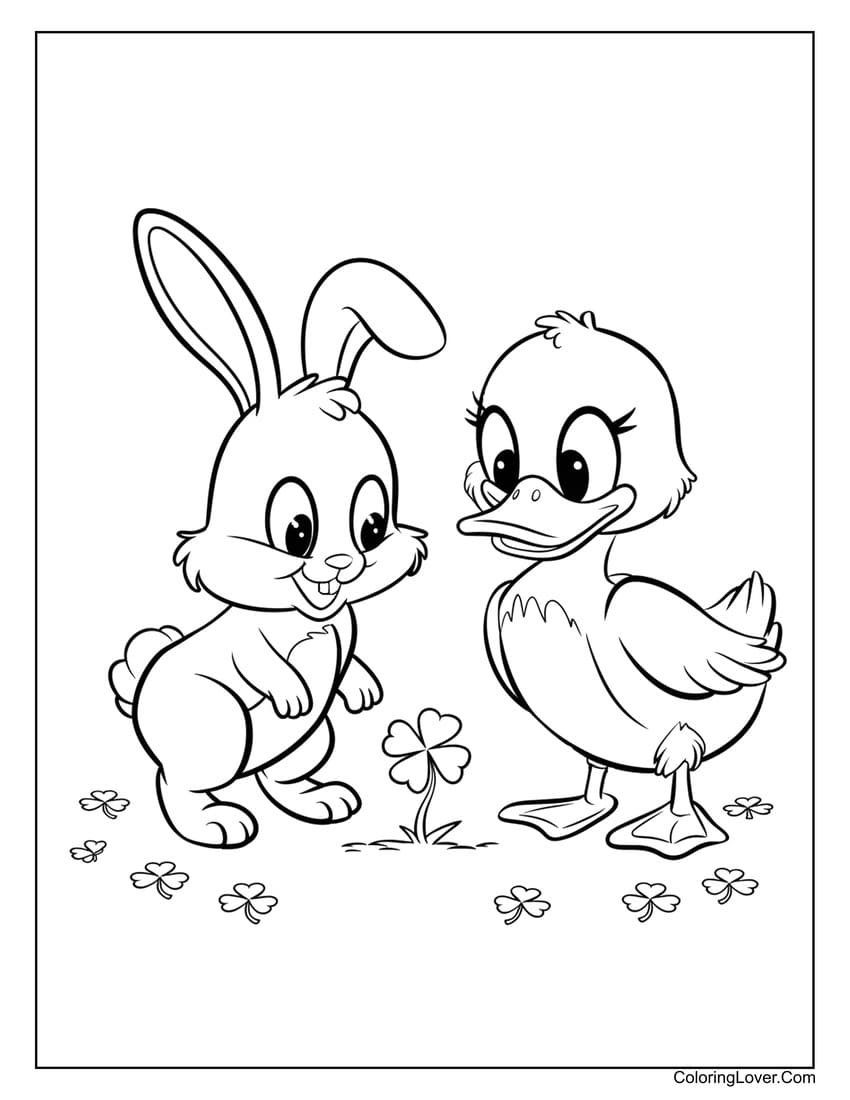 duck and bunny friendship coloring page
