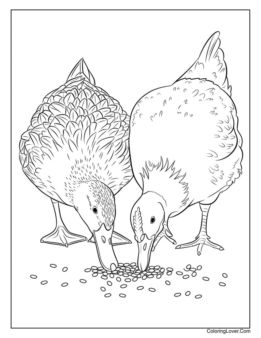 duck and chicken feeding coloring sheet
