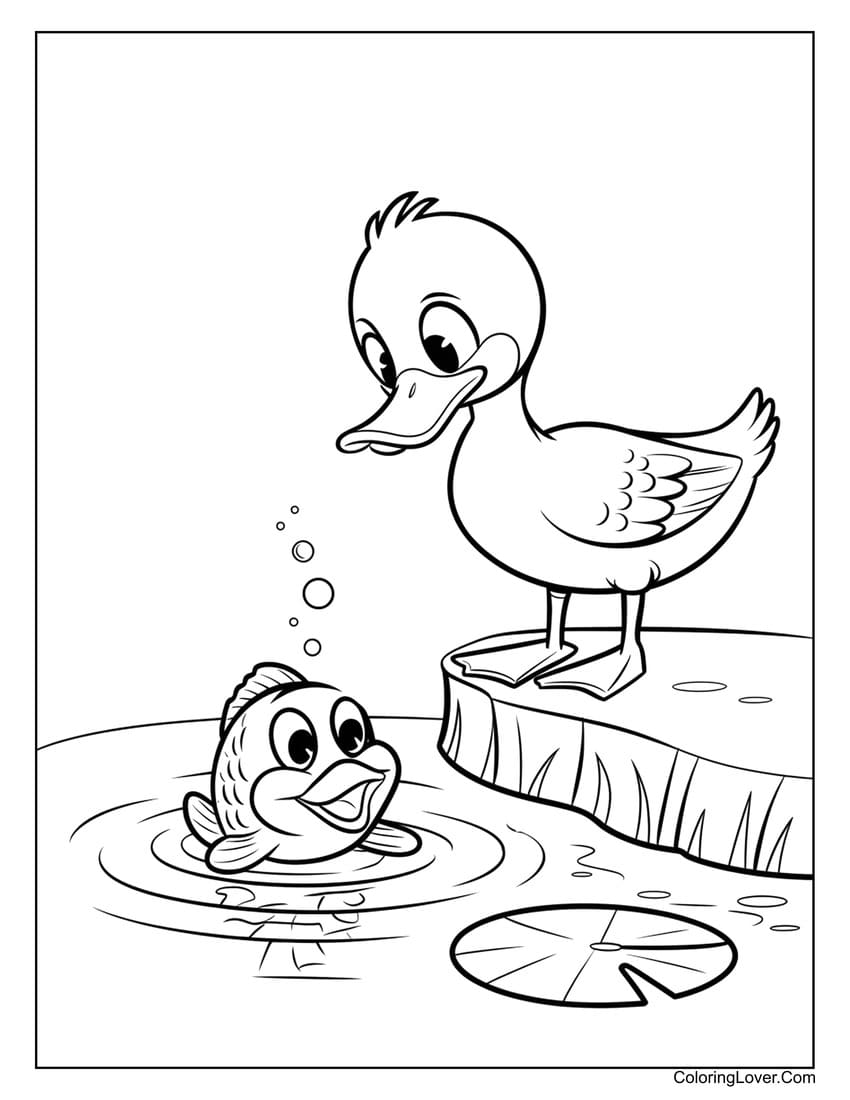 duck and fish pond coloring sheet
