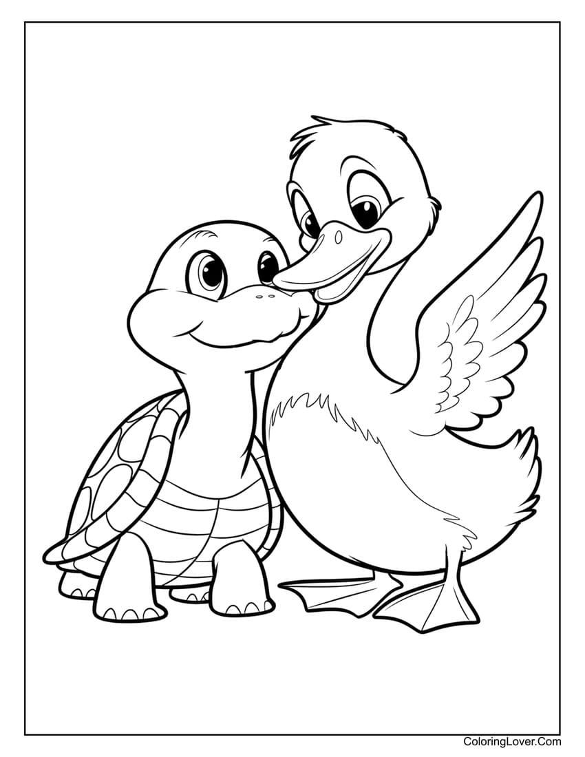 duck and turtle coloring page for kids
