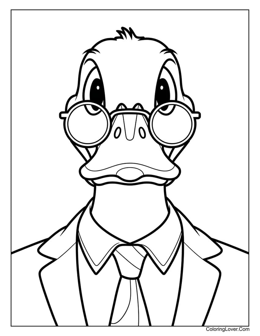 duck with glasses coloring page for adults
