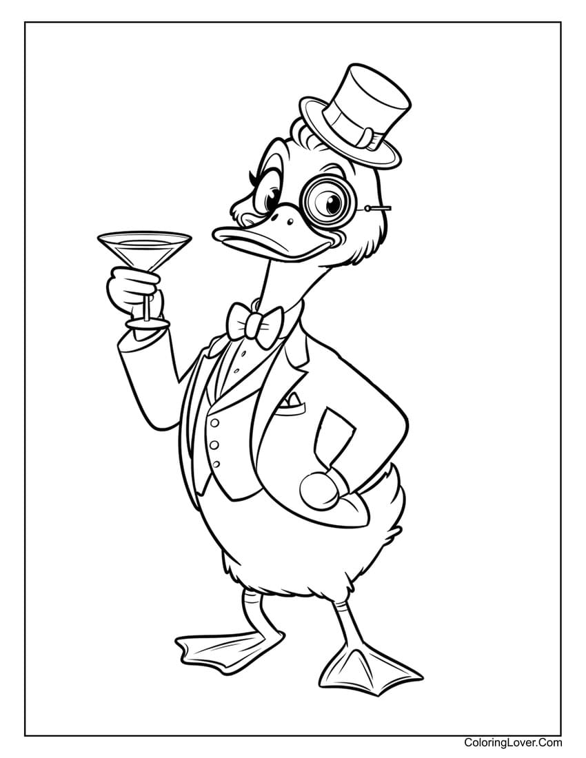 fancy duck with top hat and monocle coloring page
