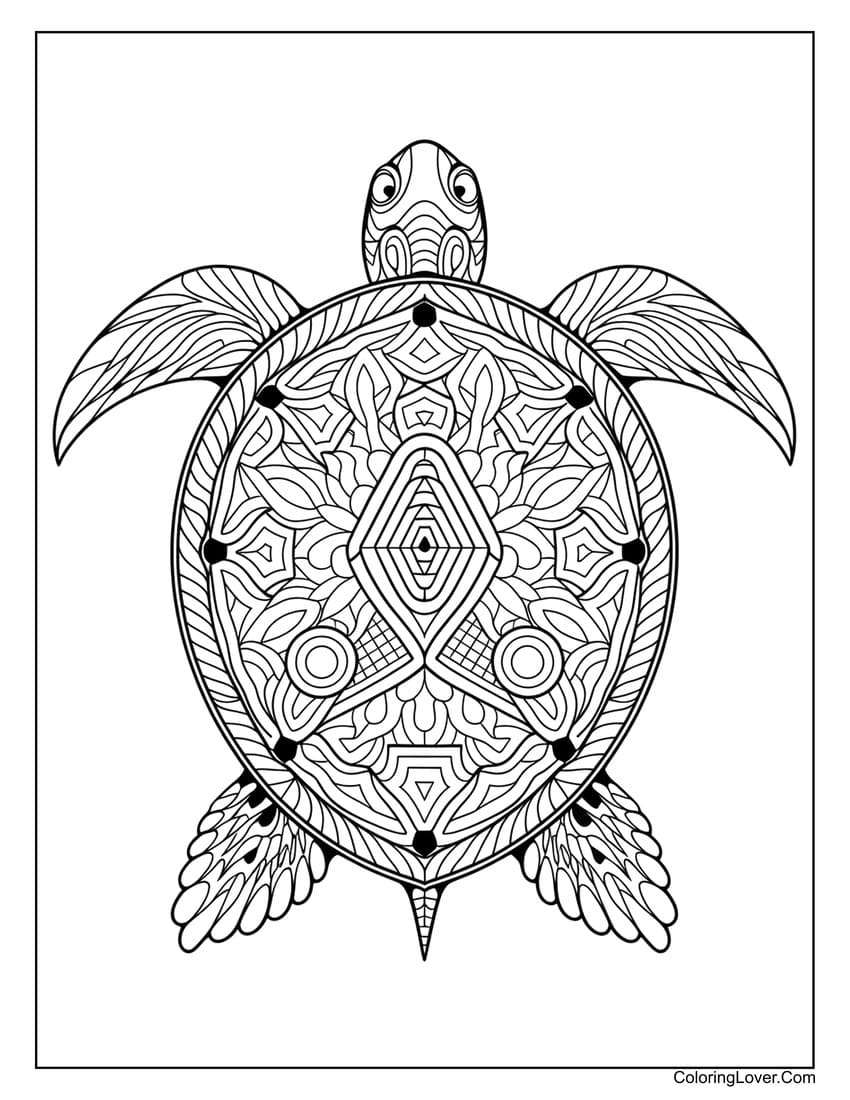 floral turtle mandala coloring page for adults
