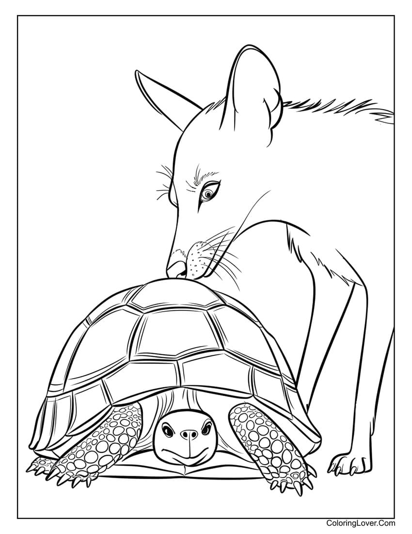 fox and turtle encounter coloring page
