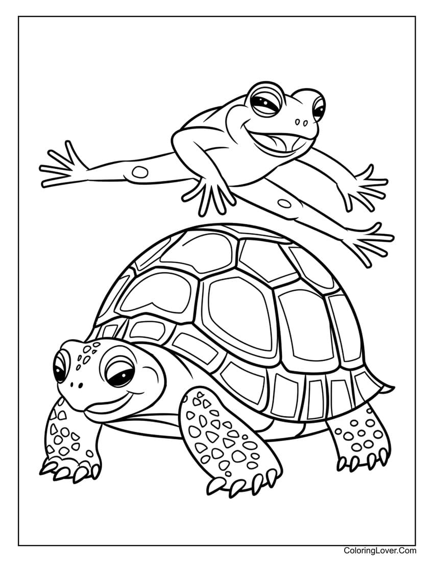 frog on turtle coloring page for kids
