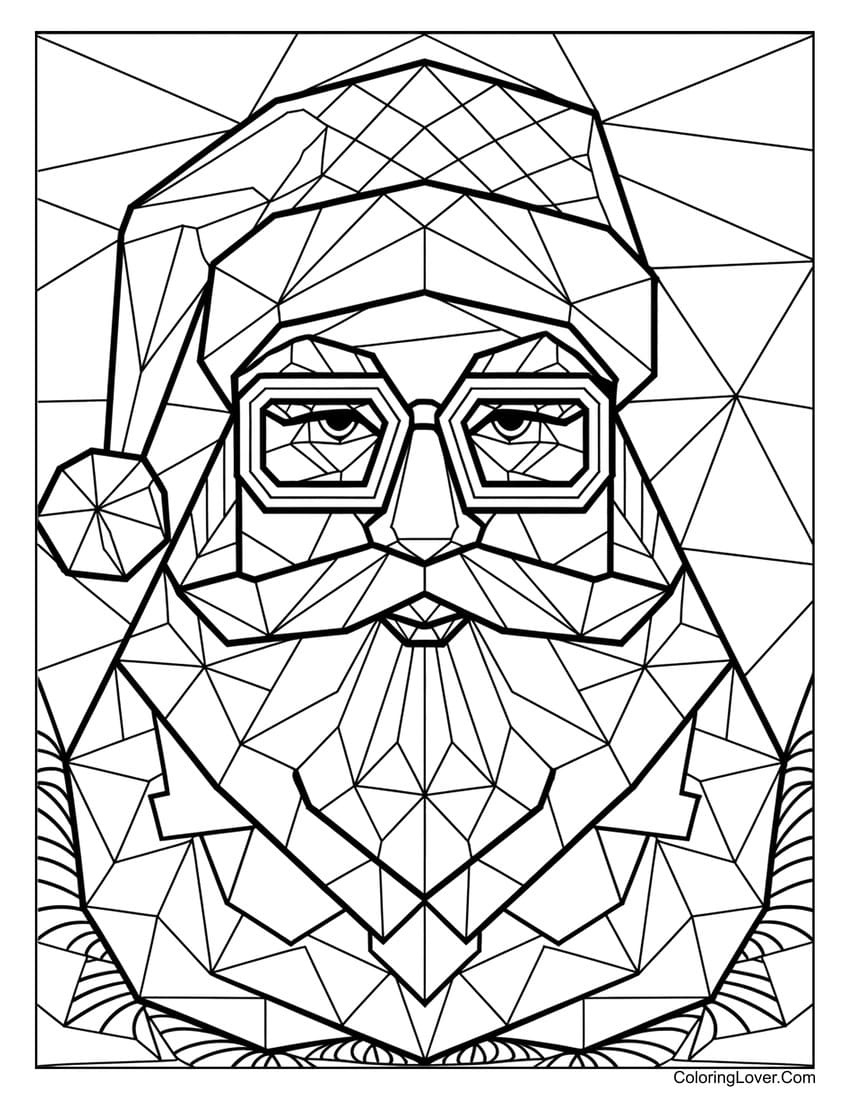 Geometric Santa Claus coloring page for adults
