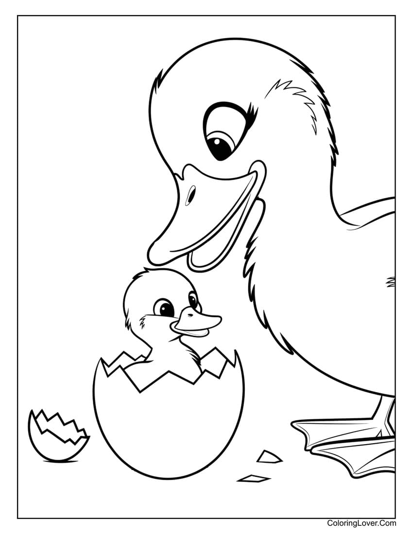 hatching duckling with mother coloring page
